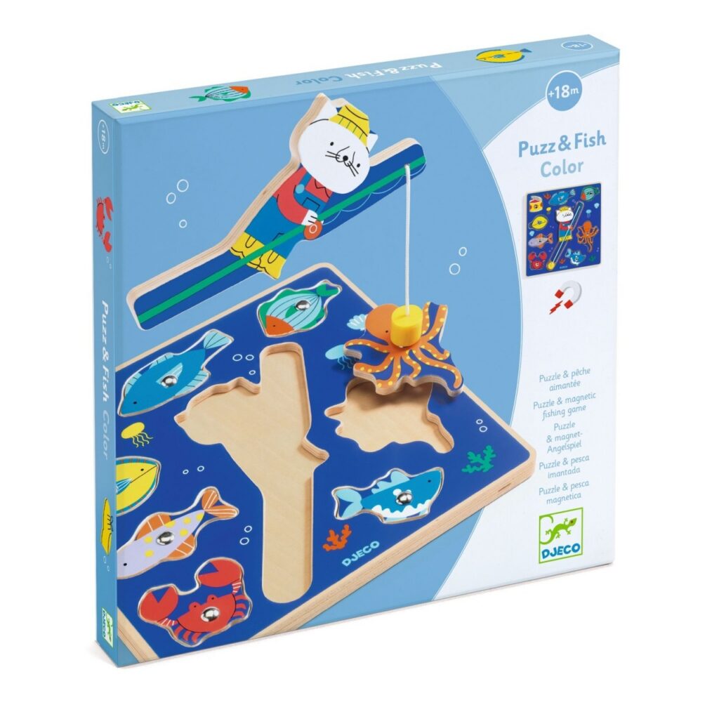 Joc pescuit magnetic și puzzle Djeco pentru coordonare și motricitate fină