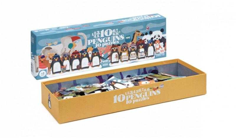 Puzzle numere 1-10 pinguini Londji pentru învățarea număratului
